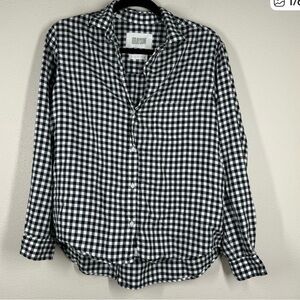Anthropologie Grayson The Hero Gingham Plaid Button Up Shirt Black White Large 4